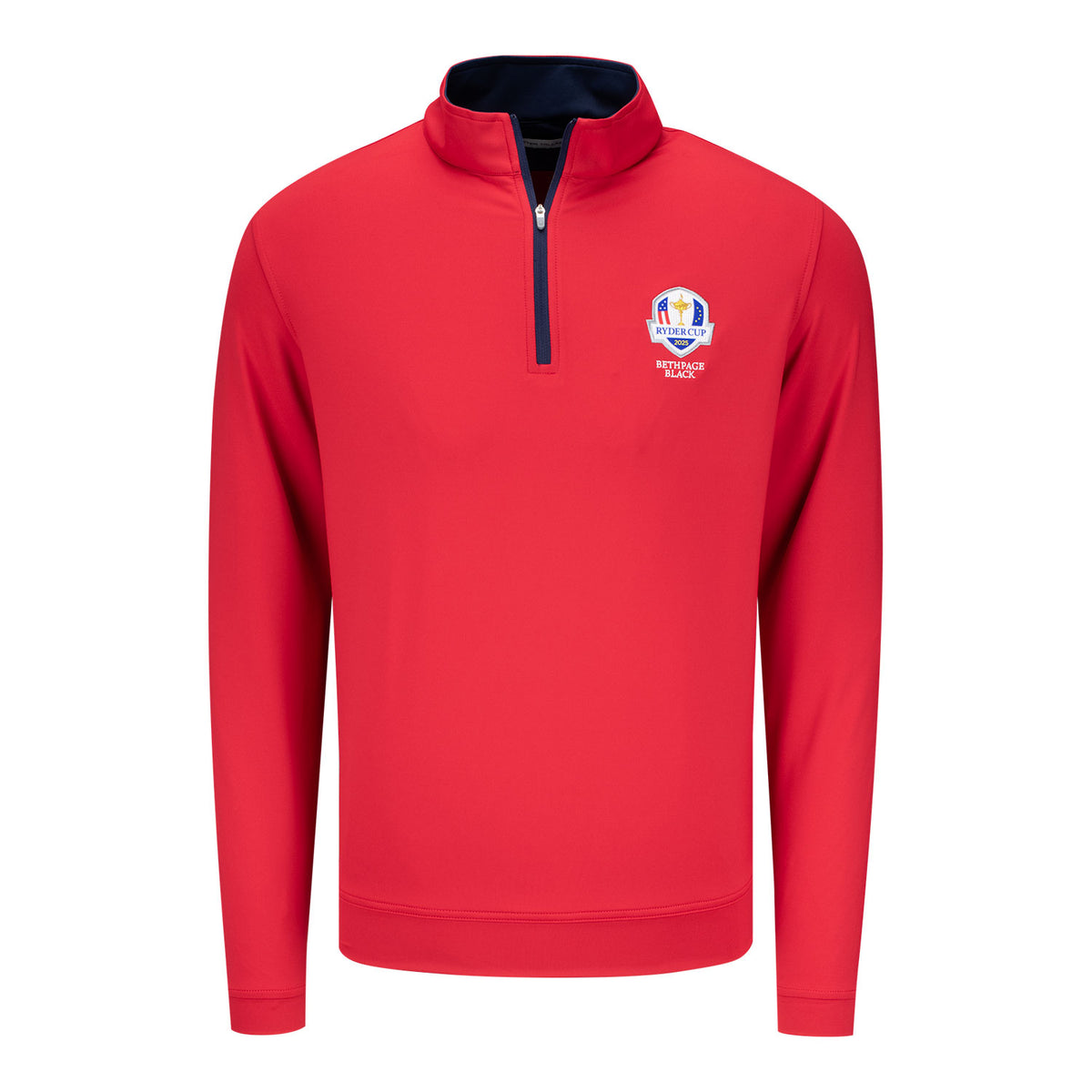 Peter Millar 2025 Ryder Cup Perth Quarter Zip in Red with Navy - Front View