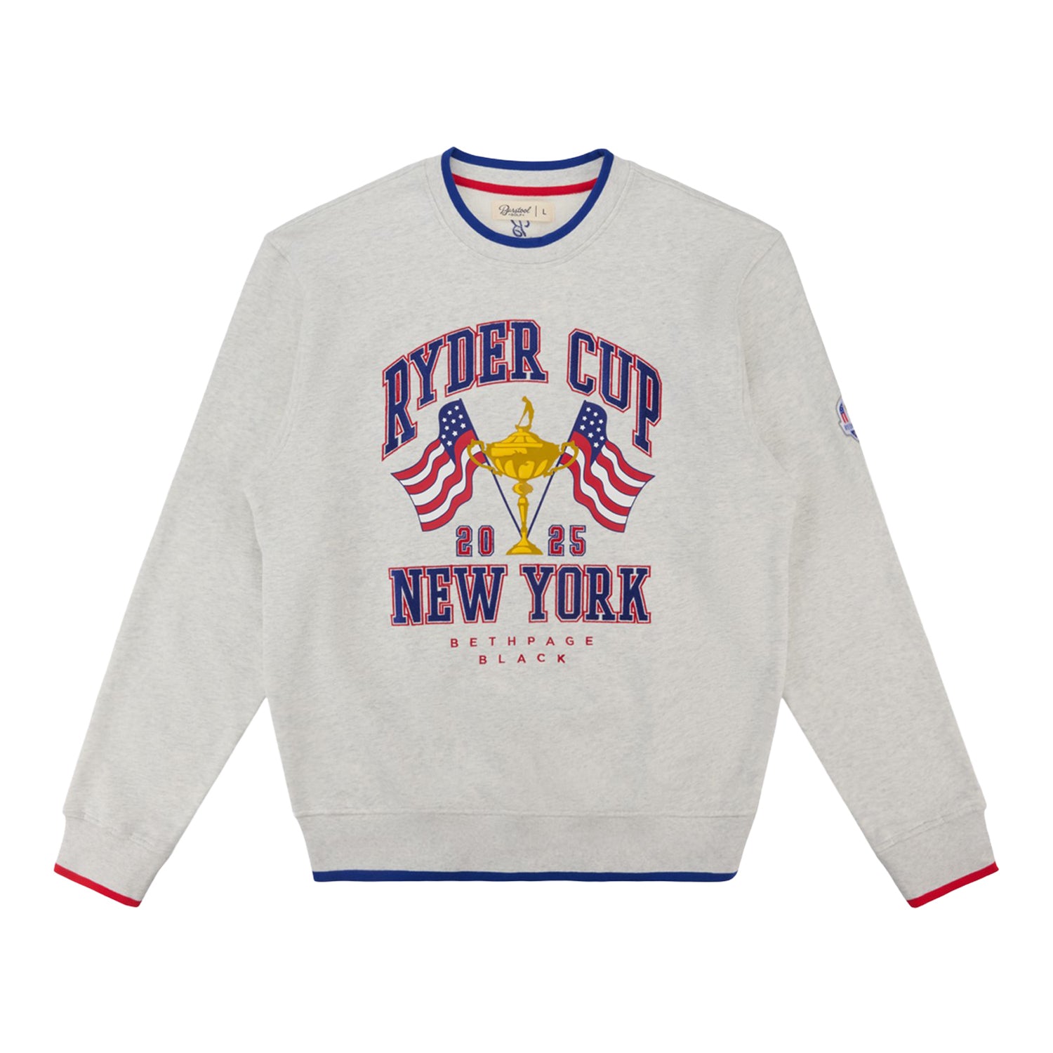 Barstool 2025 Ryder Cup Trophy & Flags Crewneck Sweatshirt in Cool Grey - Front View