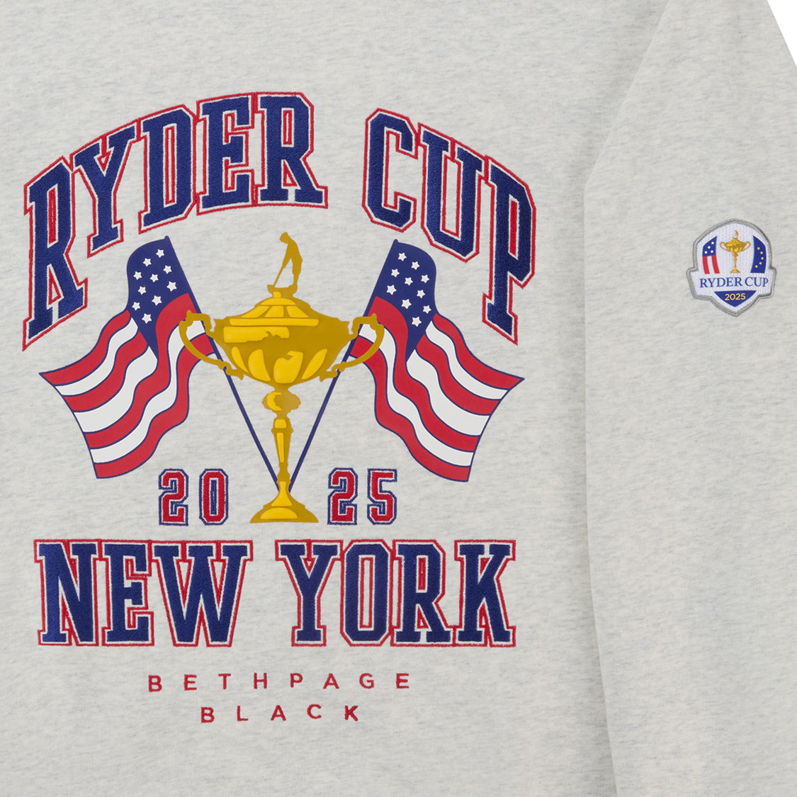 Barstool 2025 Ryder Cup Trophy &amp; Flags Crewneck Sweatshirt in Cool Grey - Logo Close Ups