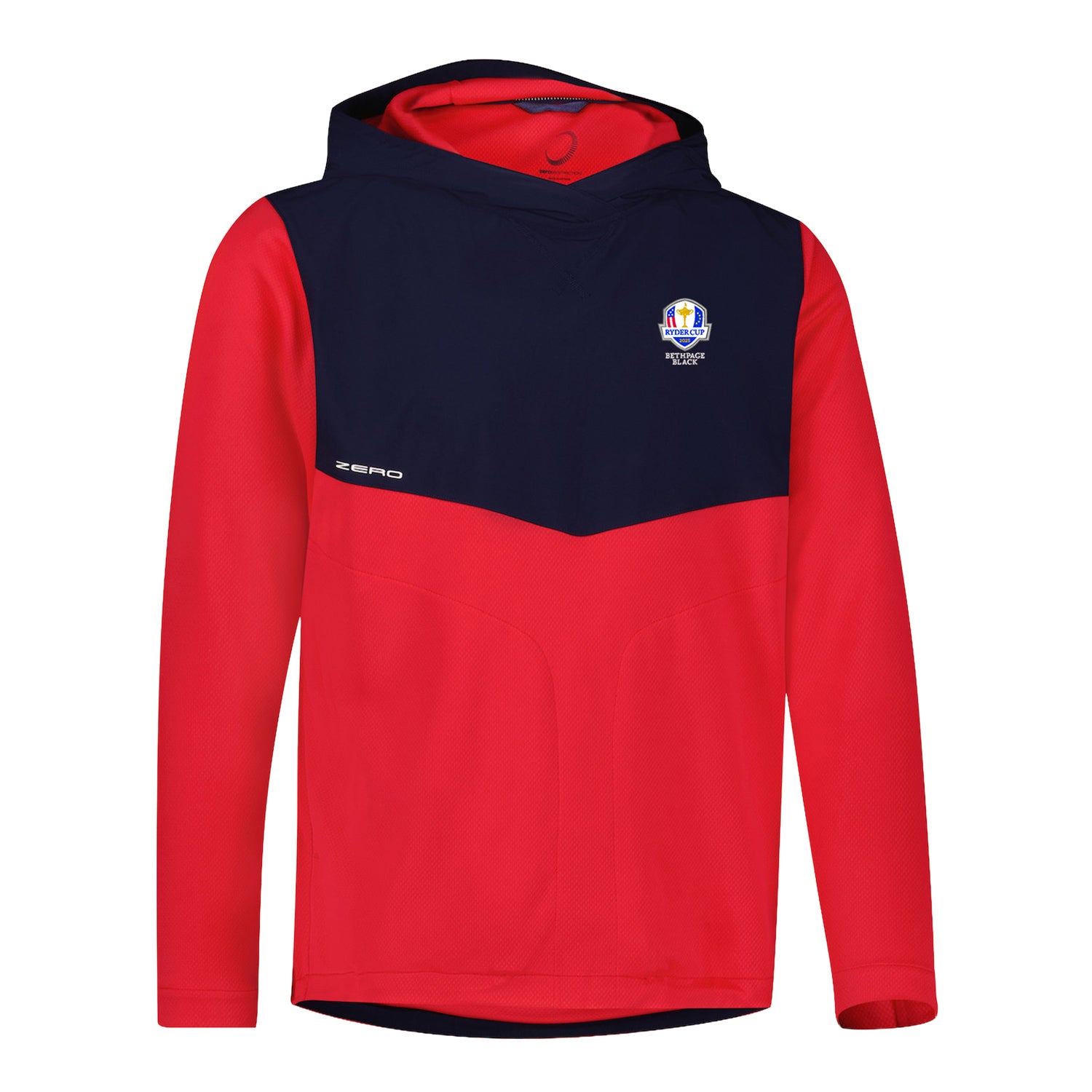 Zero Restriction 2025 Ryder Cup Tyson Hoodie in True Red and Navy - Front View
