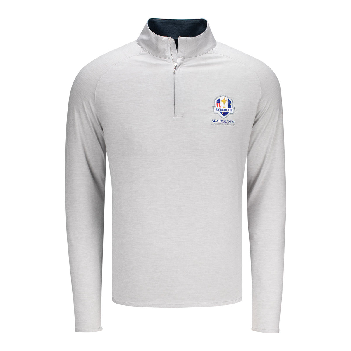 Peter Millar 2027 Ryder Cup Stealth Performance Quarter Zip in British Grey - Front