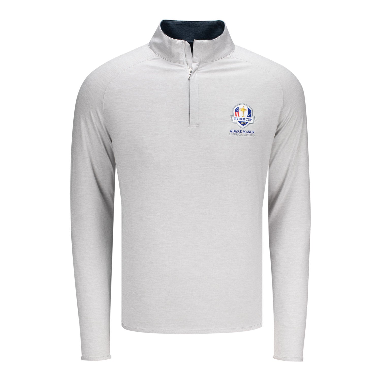 Peter Millar 2027 Ryder Cup Stealth Performance Quarter Zip in British Grey - Front