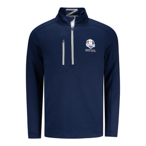 Zero Restriction 2027 Ryder Cup Z500 Performance Quarter Zip in Navy and Metallic Silver - Front