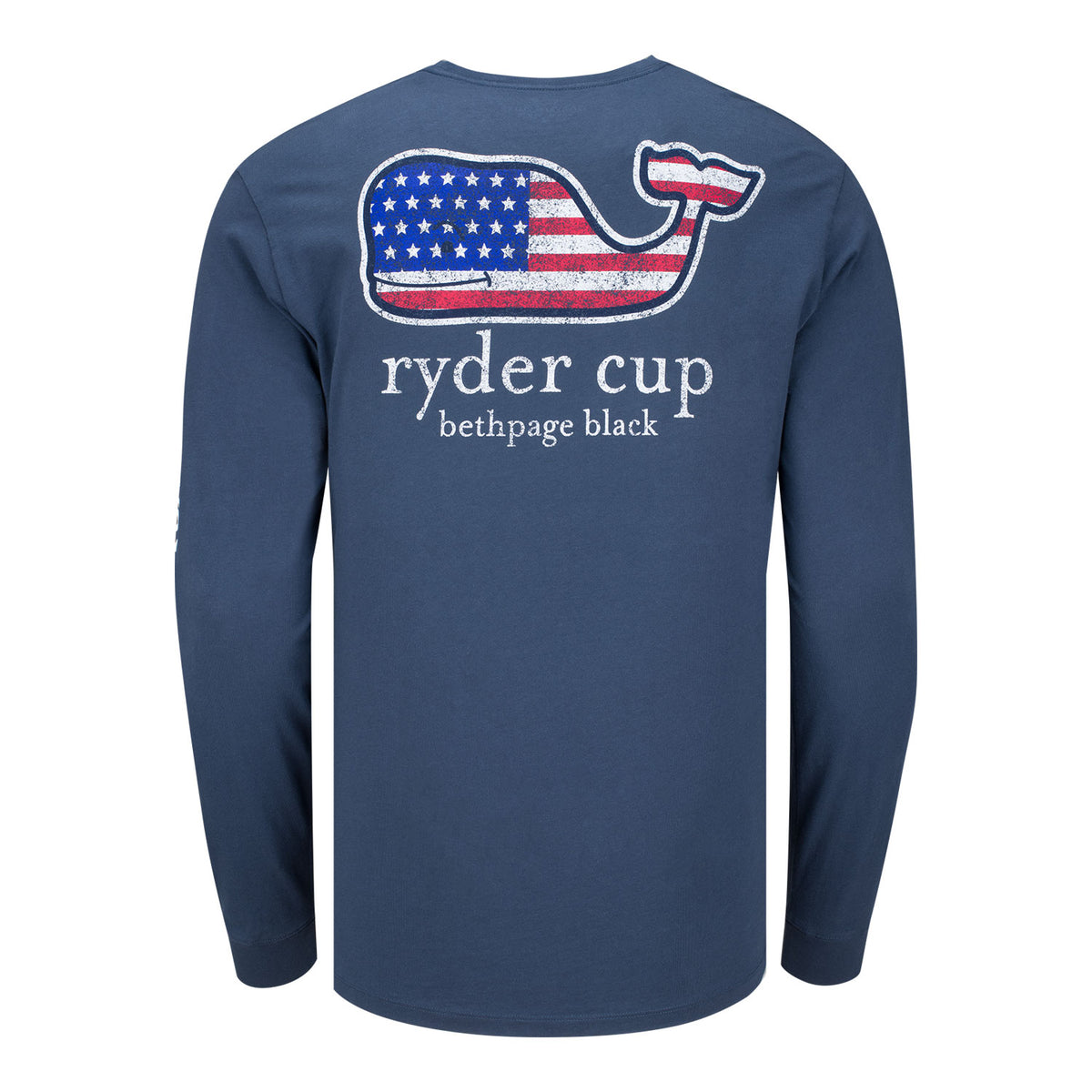 Vineyard Vines 2025 Ryder Cup Americana Whale Long Sleeve Shirt in Blazer Blue - Back View