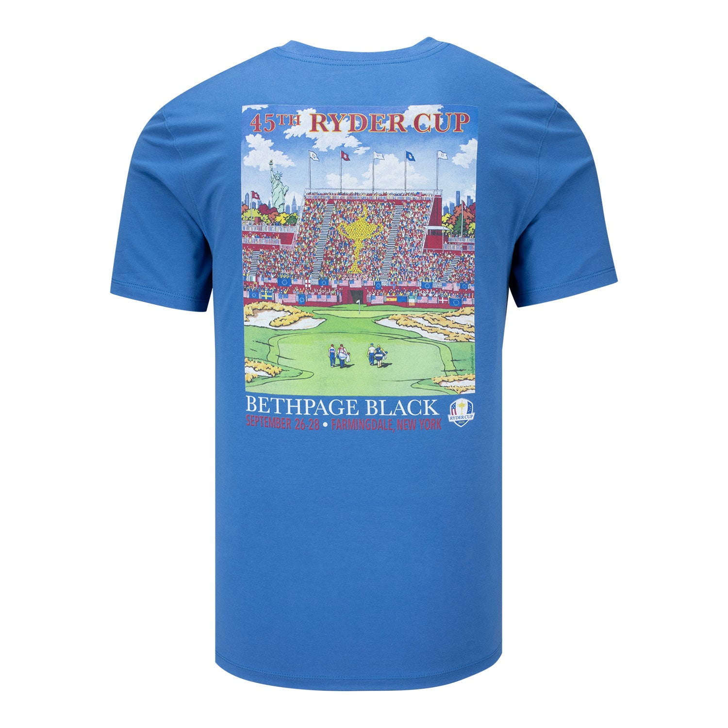 Imperial 2025 Ryder Cup Lee Wybranski Poster T-Shirt in Cool Blue - Back View