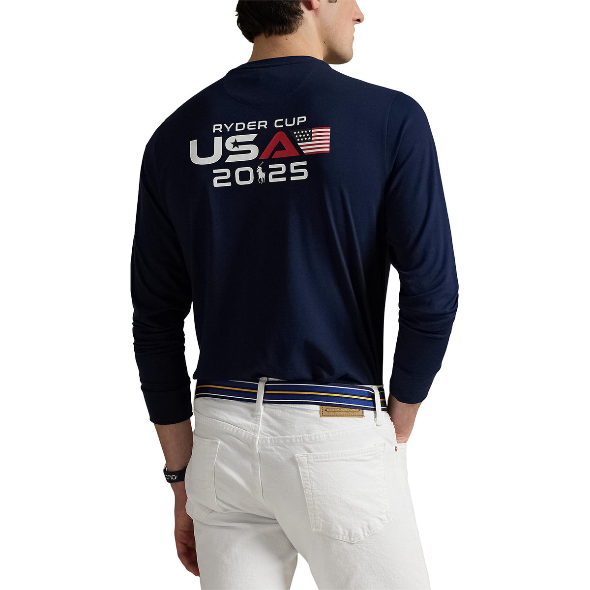 Ralph Lauren 2025 Ryder Cup Performance Long Sleeve T-Shirt in Refined Navy - Modeled Back View