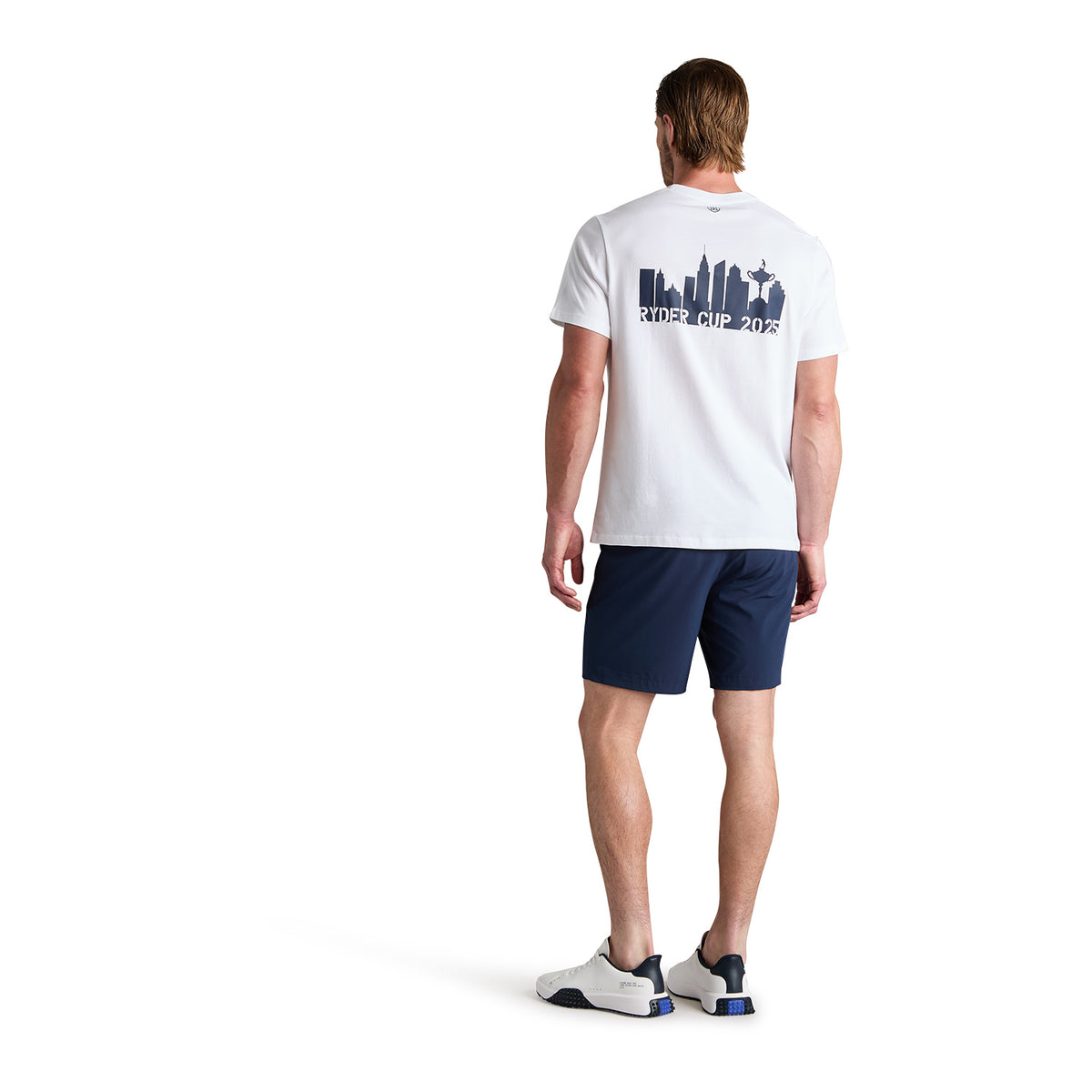 GFORE 2025 Ryder Cup City Skyline Cotton Jersey T-Shirt in Snow - Modeled Back View