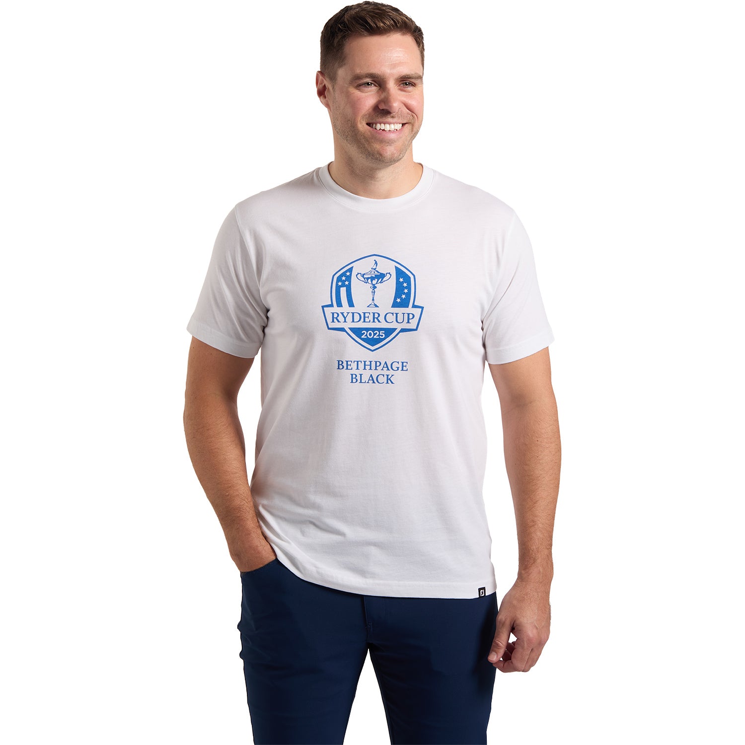 FootJoy 2025 Ryder Cup Logo T-Shirt with Back Print in White - Front View