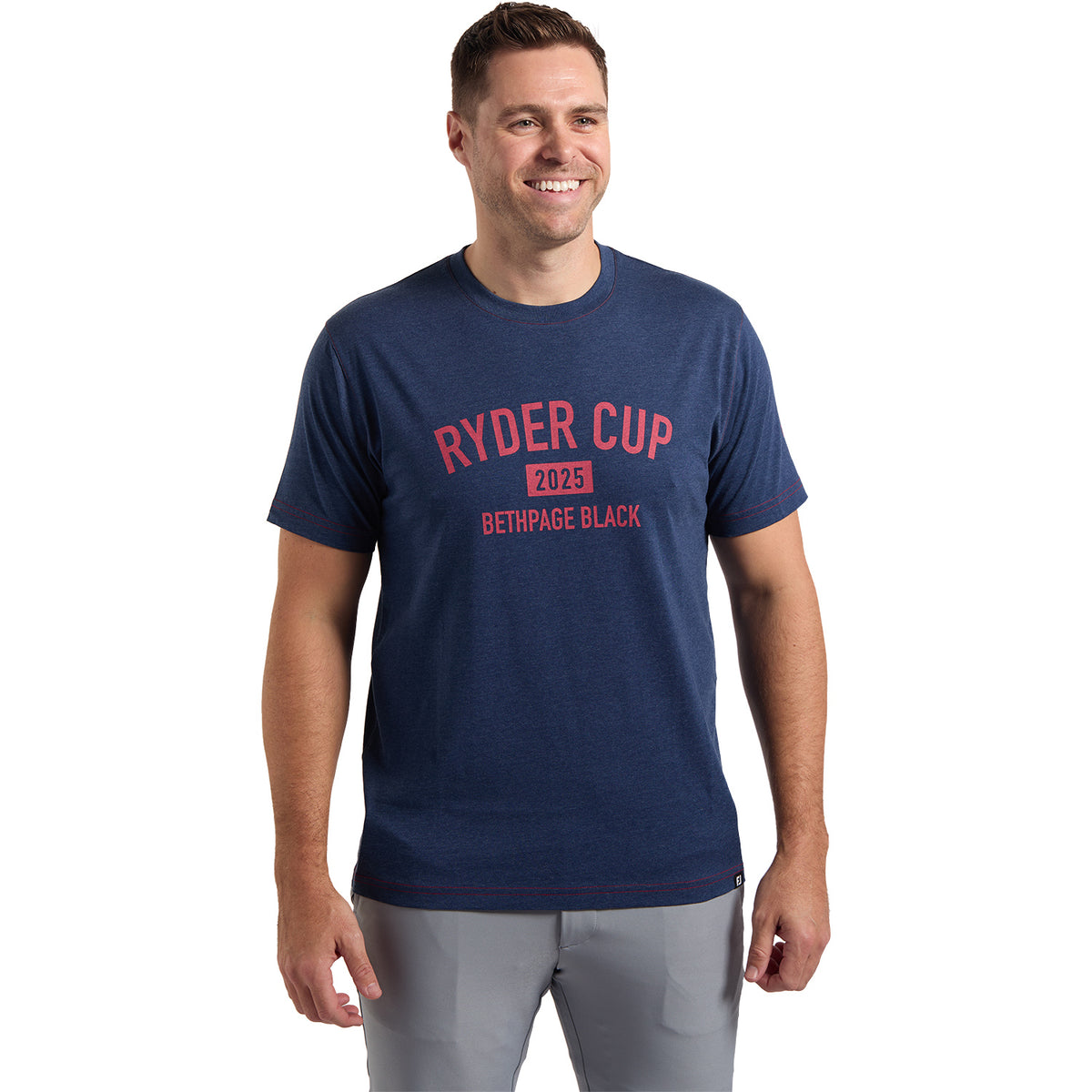 FootJoy 2025 Ryder Cup Text T-Shirt in Navy - Modeled Front View