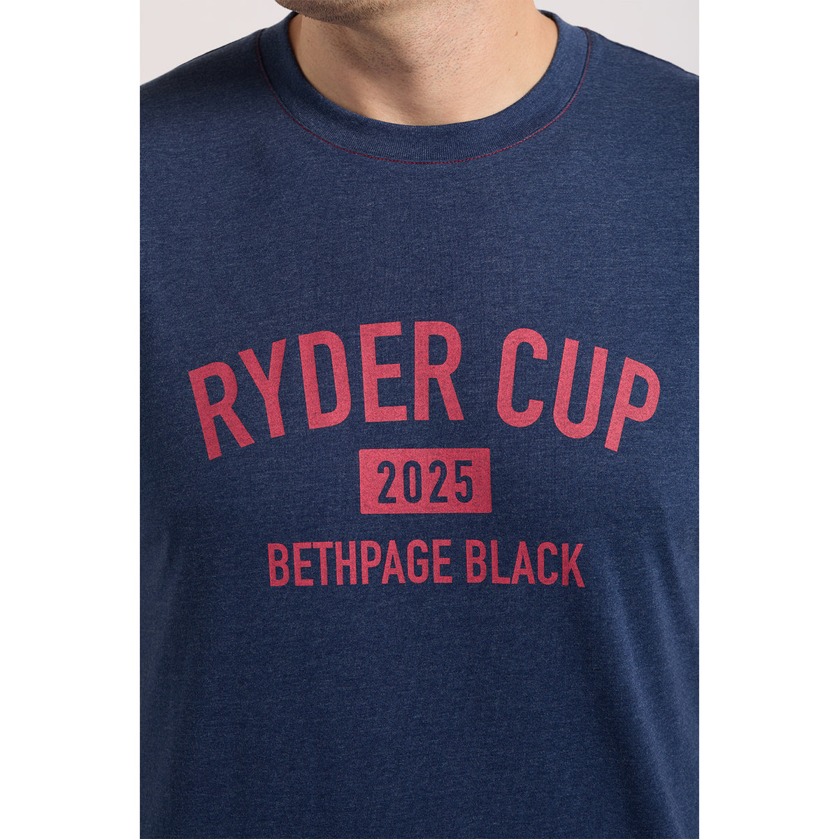 FootJoy 2025 Ryder Cup Text T-Shirt in Navy - Front Close Up