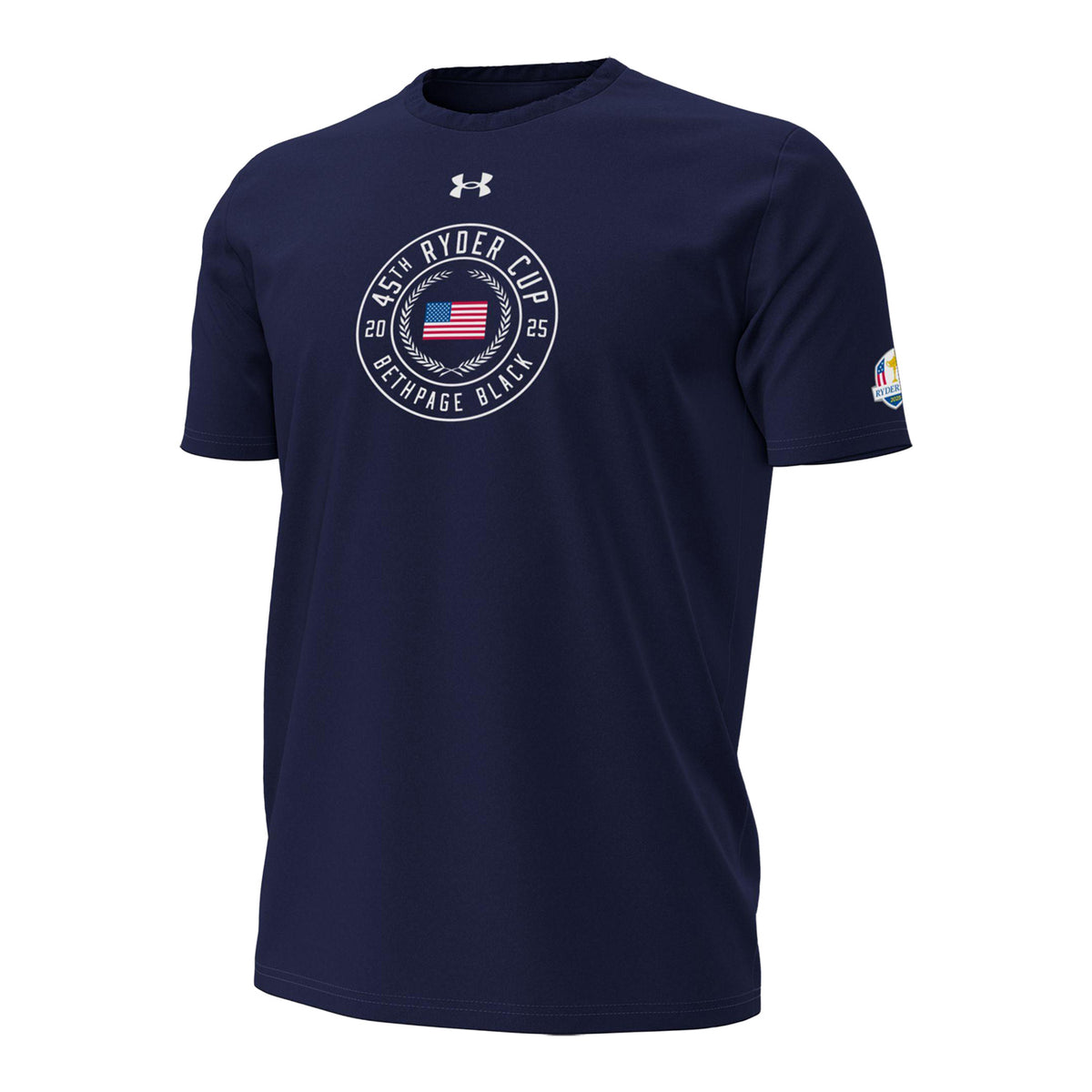 Under Armour 2025 Ryder Cup Performance Cotton Circle with Flag T-Shirt in Midnight Navy - Front View