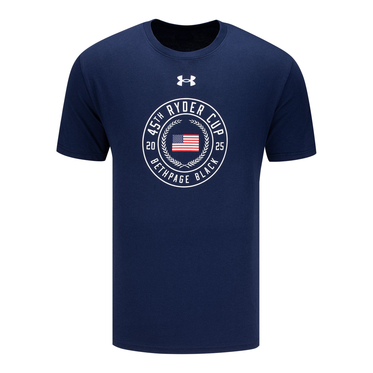 Under Armour 2025 Ryder Cup Performance Cotton Circle with Flag T-Shirt in Midnight Navy - Front View