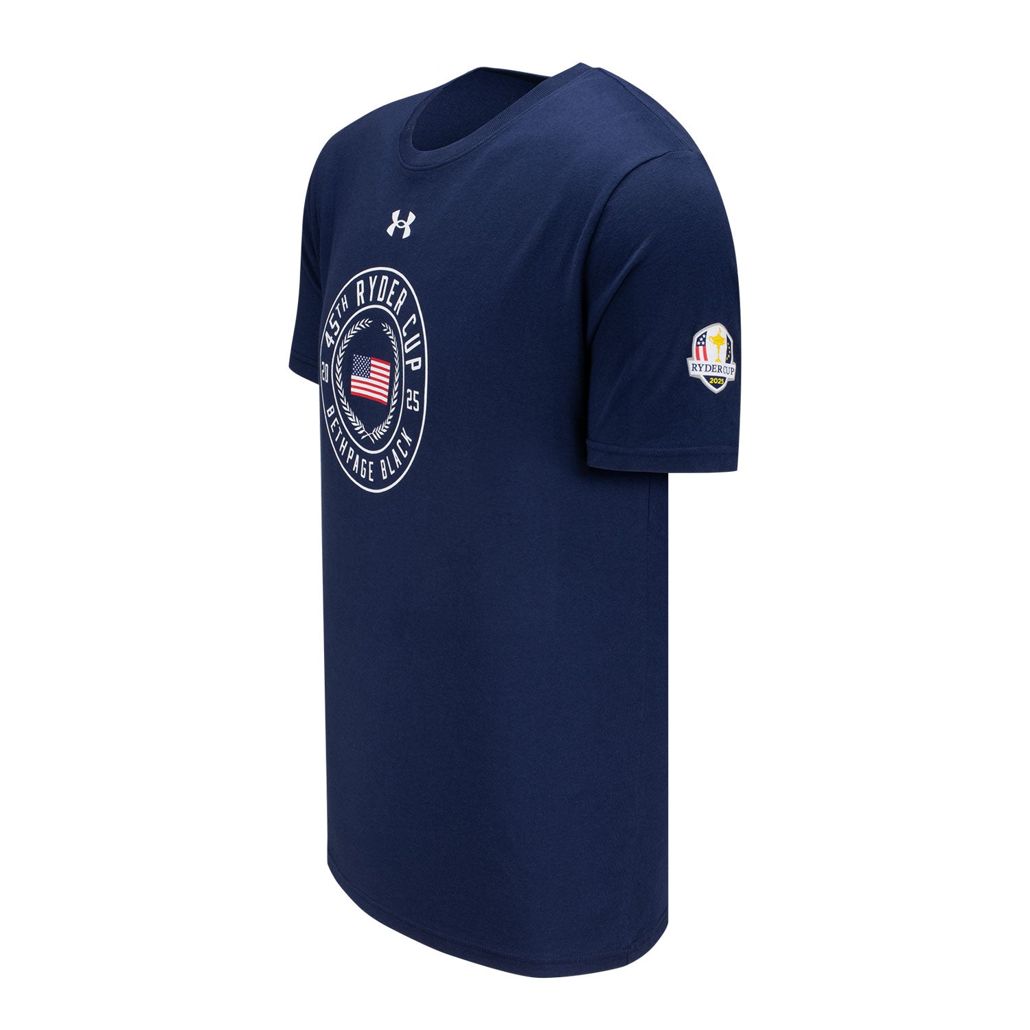 Under Armour 2025 Ryder Cup Performance Cotton Circle with Flag T-Shirt in Midnight Navy - Front View