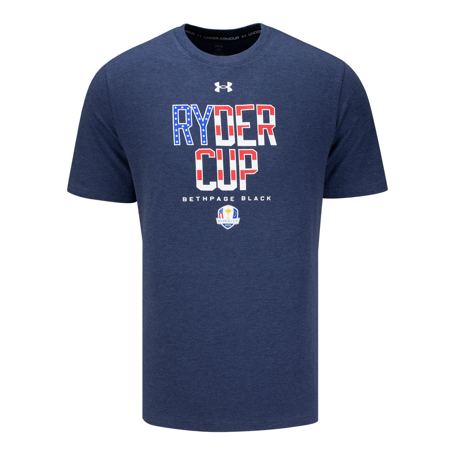 Under Armour 2025 Ryder Cup Icon Flag Text T-Shirt in Navy Novelty - Front View