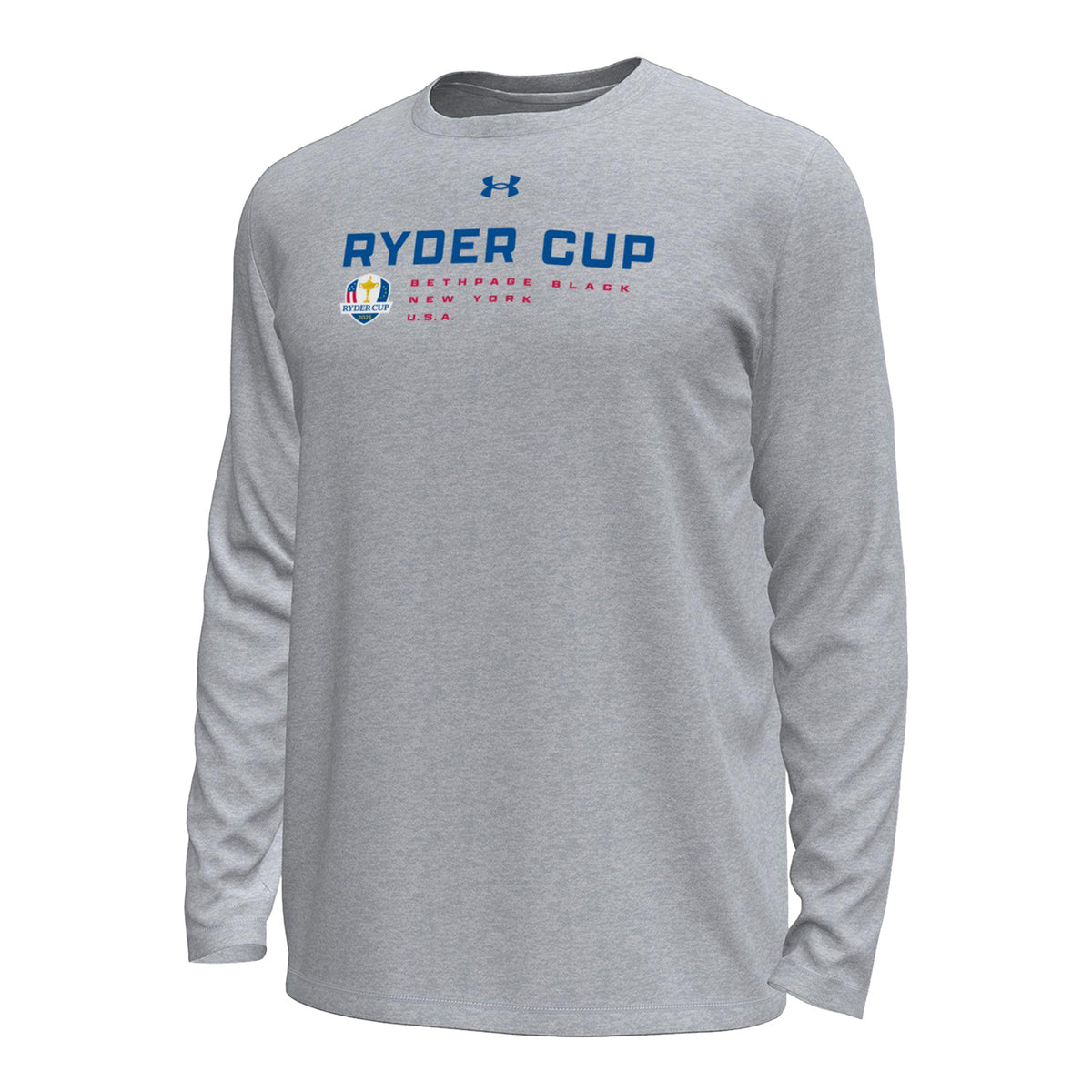 Under Armour 2025 Ryder Cup Tech Stretch Long Sleeve T-Shirt in Mod Gray Novelty - Front View