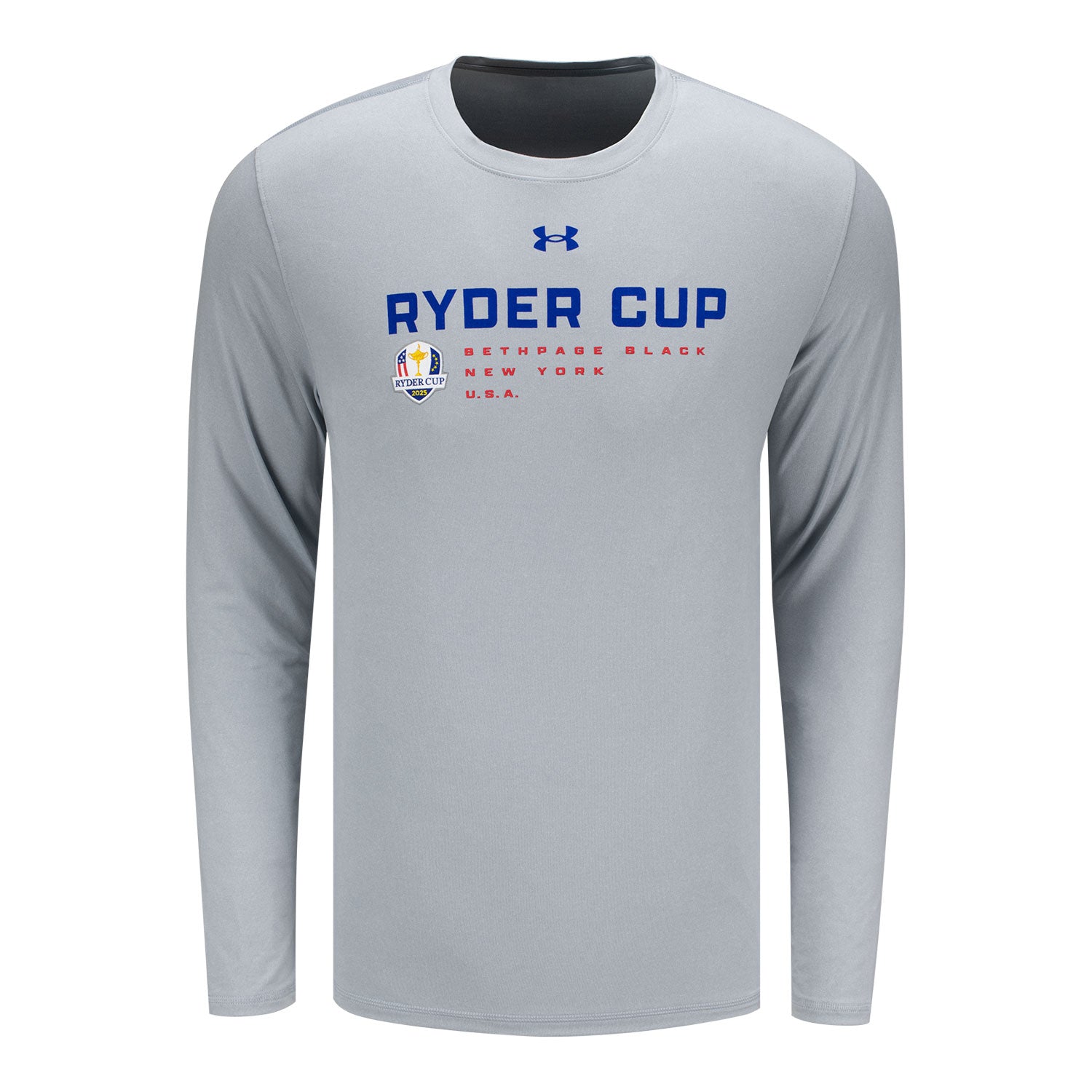 Under Armour 2025 Ryder Cup Tech Stretch Long Sleeve T-Shirt in Mod Gray Novelty - Front View