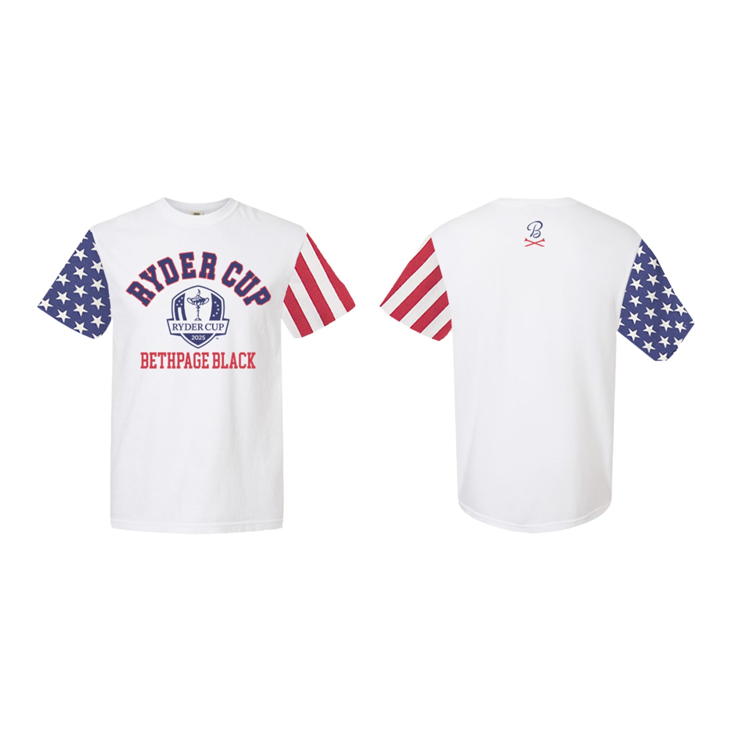 Barstool 2025 Ryder Cup American Flag T-Shirt in White - Front and Back View