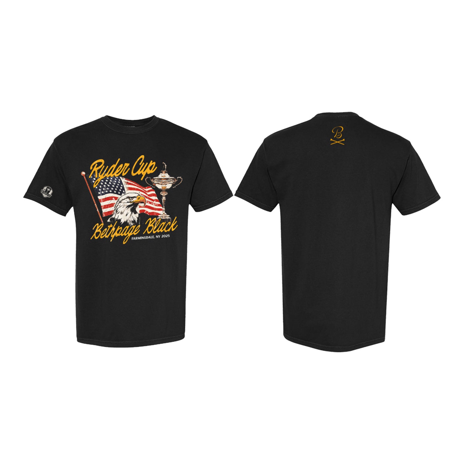 Barstool 2025 Ryder Cup Flag and Eagle T-Shirt in Washed Black - Front and Back View