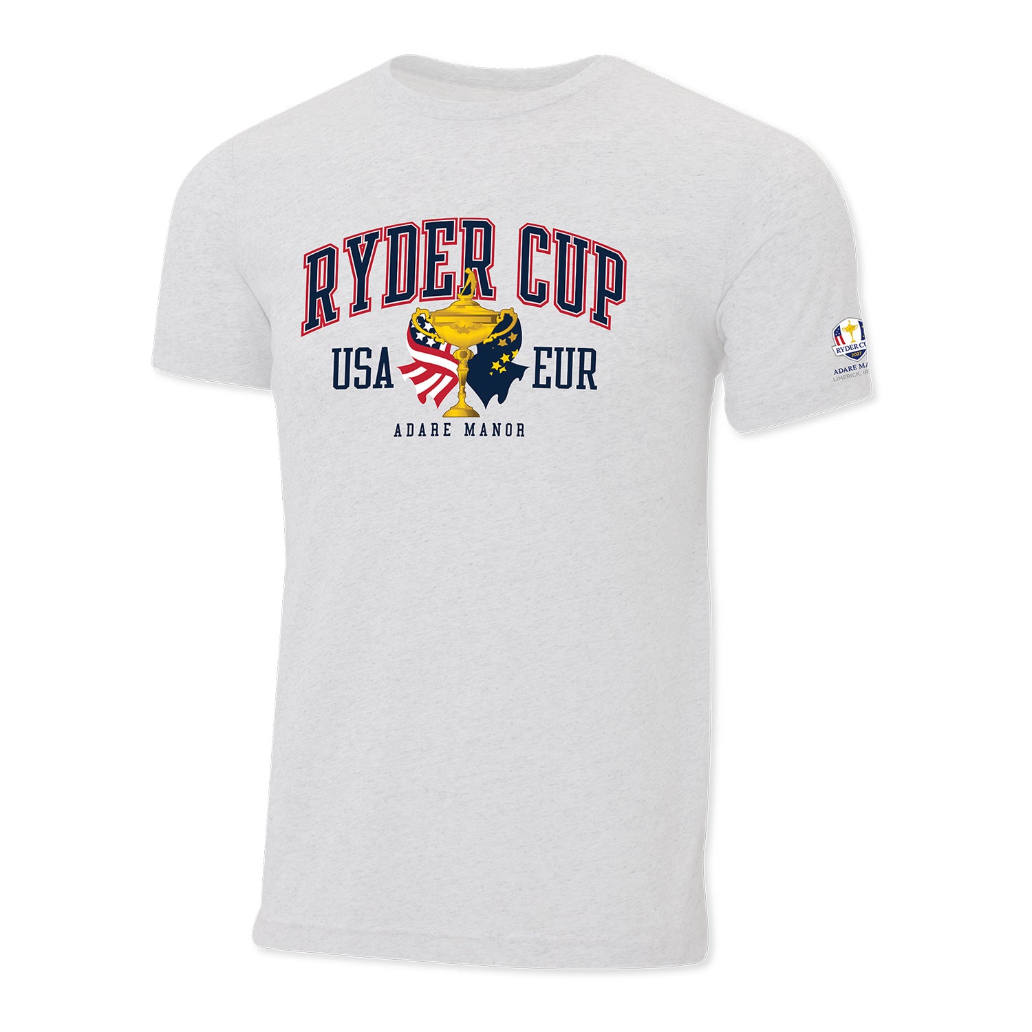 Ahead 2027 Ryder Cup Flags and Trophy T-Shirt in White - Front