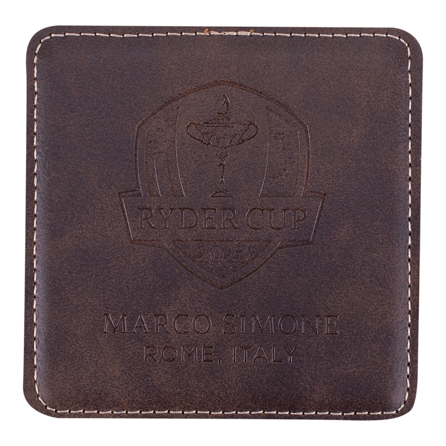 Tournament Solutions Leather Coasters in Brown- Front View