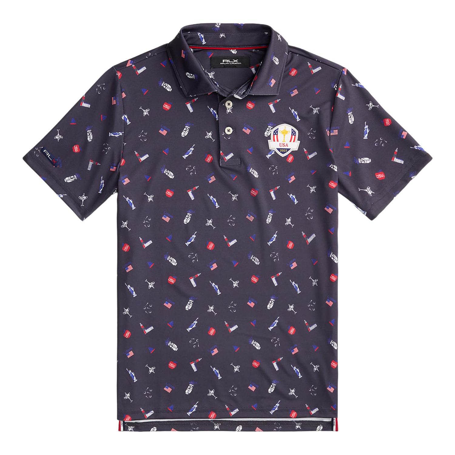 Ralph Lauren 2025 Ryder Cup Youth Performance Scatter Polo Shirt in Refined Navy Multi - Front View