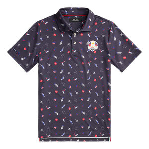 Ralph Lauren 2025 Ryder Cup Youth Performance Scatter Polo Shirt in Refined Navy Multi - Front View