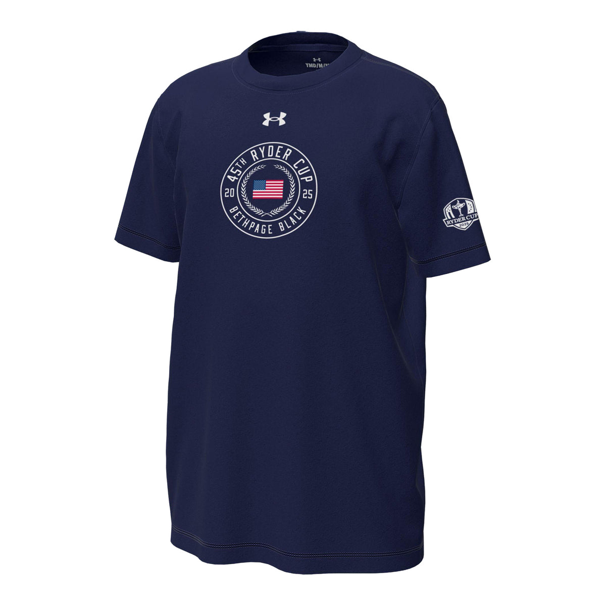 Under Armour 2025 Ryder Cup Youth Tech Circle with Flag T-Shirt in Midnight Navy - Front View