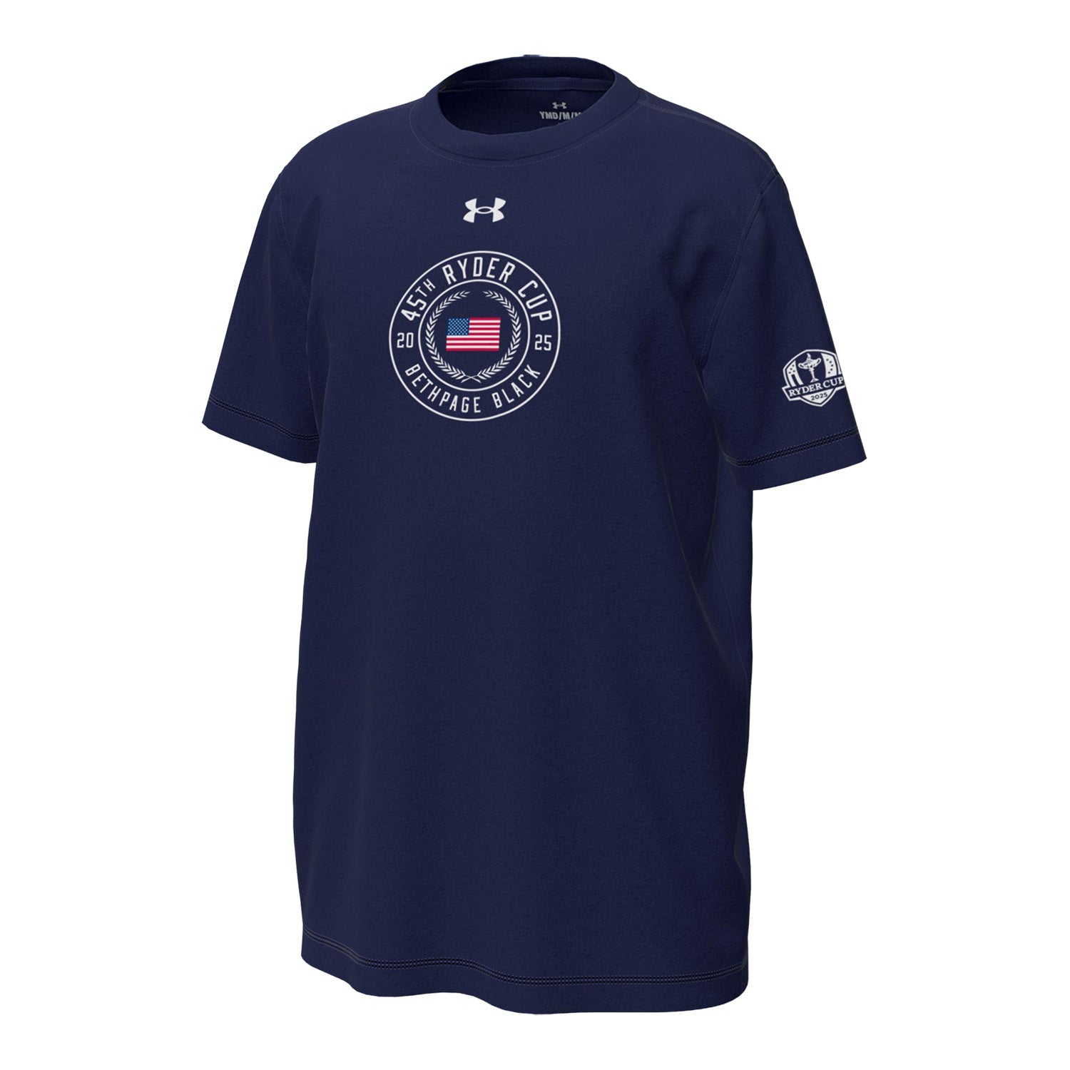 Under Armour 2025 Ryder Cup Youth Tech Circle with Flag T-Shirt in Midnight Navy - Front View