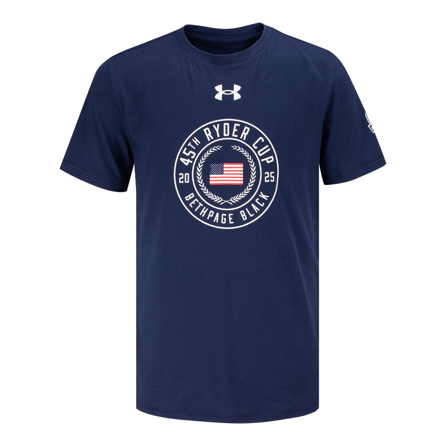 Under Armour 2025 Ryder Cup Youth Tech Circle with Flag T-Shirt in Midnight Navy - Front View