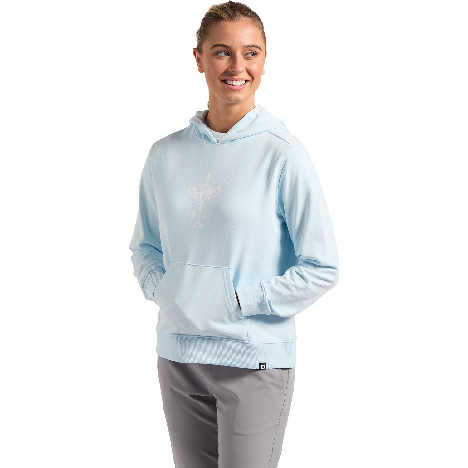 FootJoy 1927 Trophy Women's Hooded Sweatshirt in Light Blue - Front View
