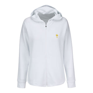 FootJoy 1927 Trophy Women's Hooded Ottoman Full Zip in White - Front View