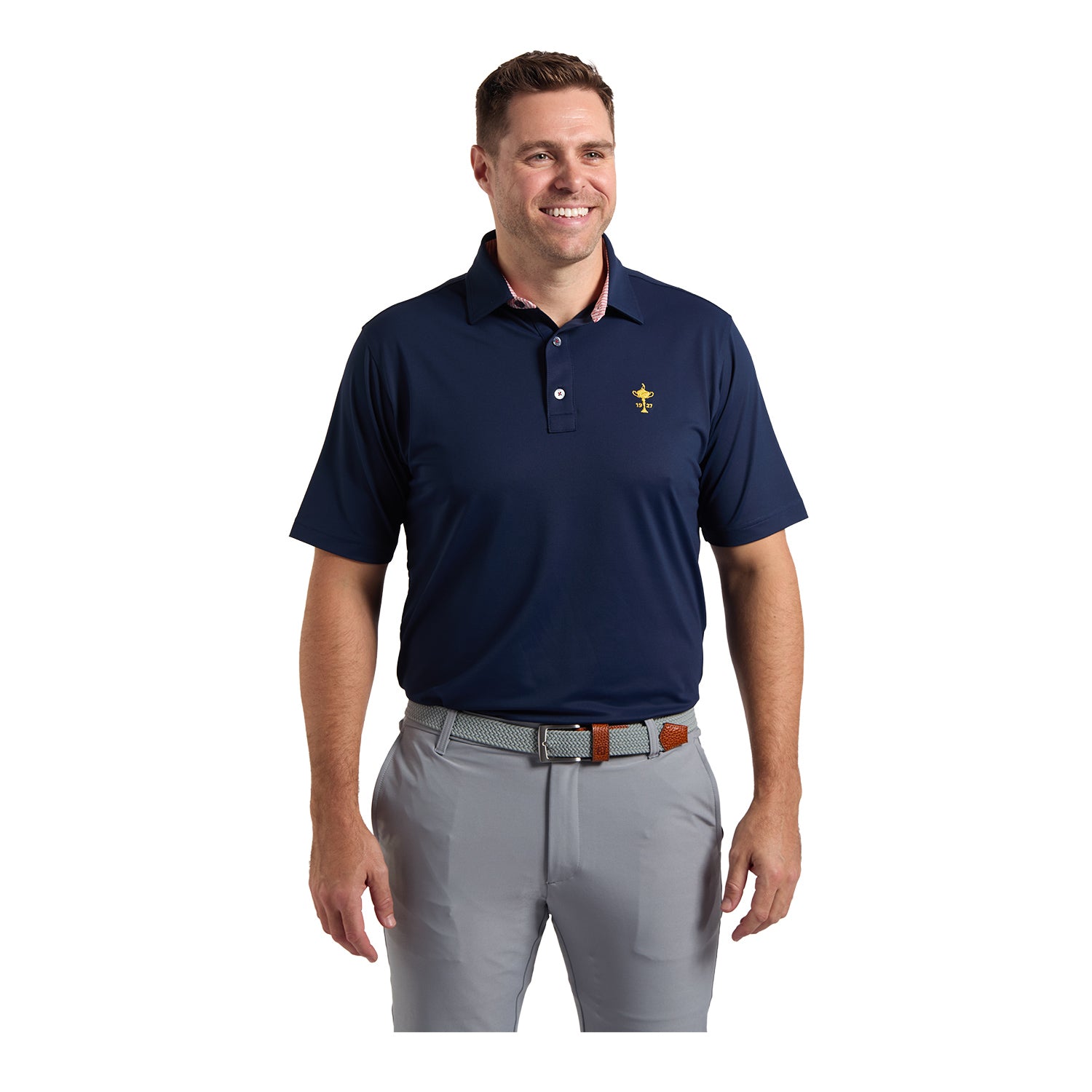 FootJoy 1927 Trophy Solid Polo in Navy - Modeled Front View