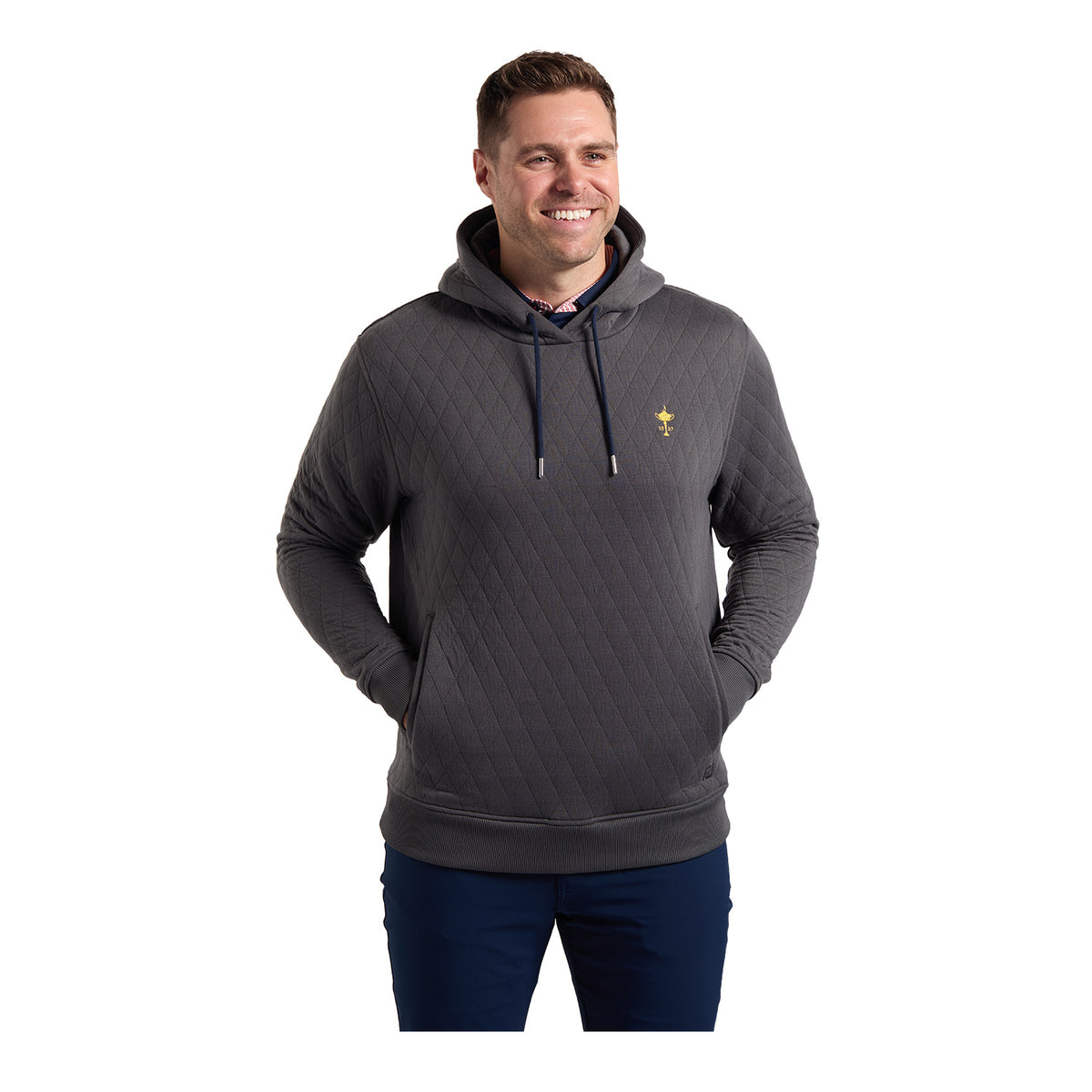 FootJoy 1927 Trophy Quilted Hoodie in Charcoal - Modeled Front View