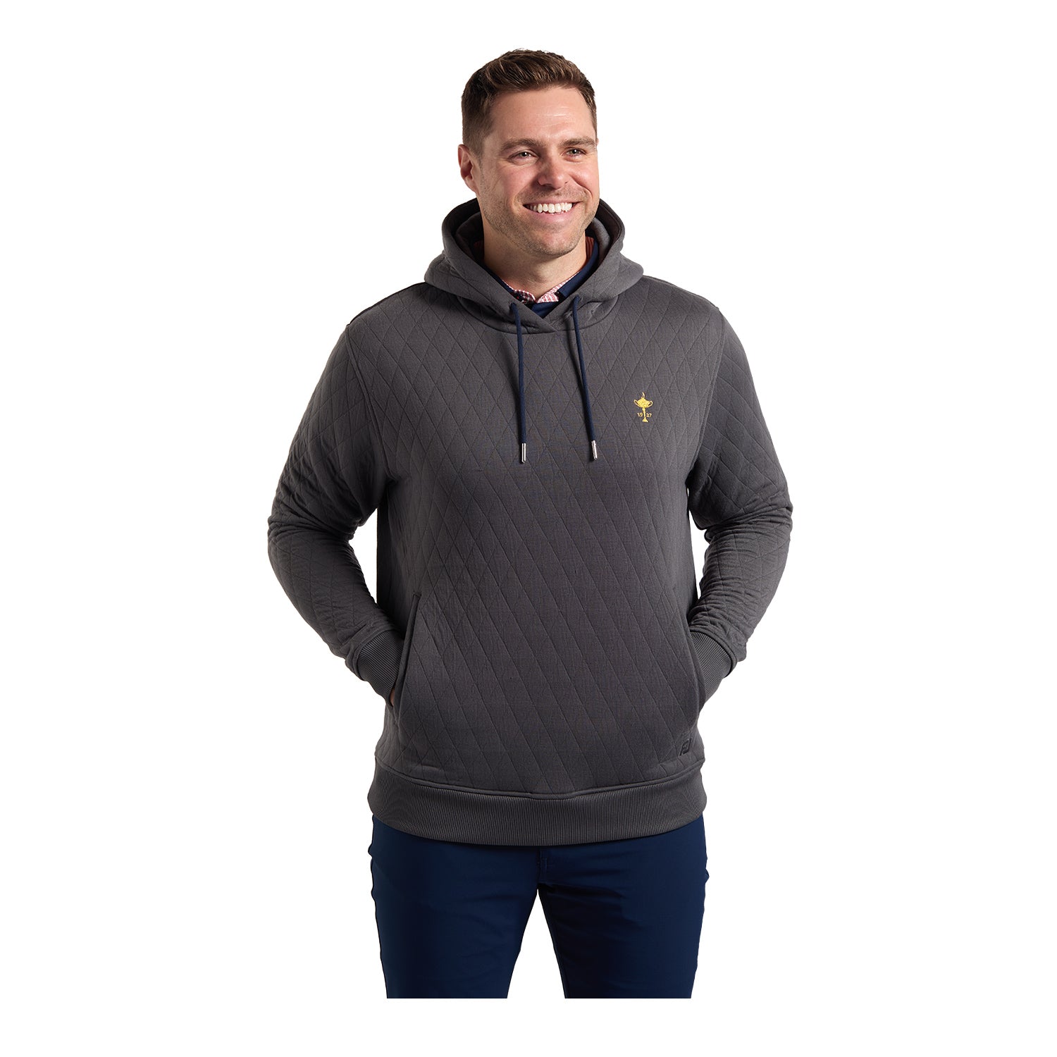 FootJoy 1927 Trophy Quilted Hoodie in Charcoal - Modeled Front View