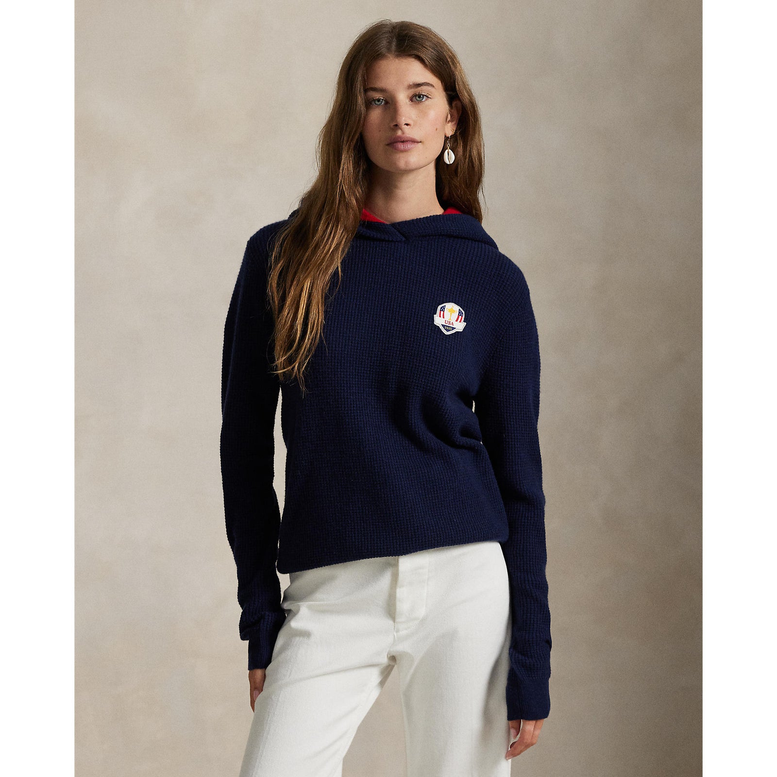 Ralph Lauren 2025 Ryder Cup Women's Wool Cotton Hoodie in Refined Navy - Modeled Video