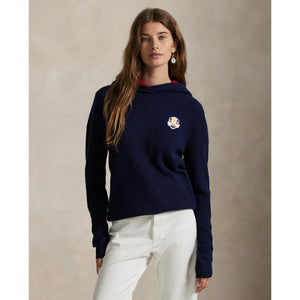 Ralph Lauren 2025 Ryder Cup Women's Wool Cotton Hoodie in Refined Navy - Modeled Video