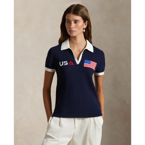 Ralph Lauren 2025 Ryder Cup Women's Knit Polo Shirt in Refined Navy - Modeled Video