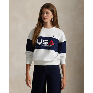 Ralph Lauren 2025 Ryder Cup Women's French Terry Crewneck in Ceramic White - Modeled Video