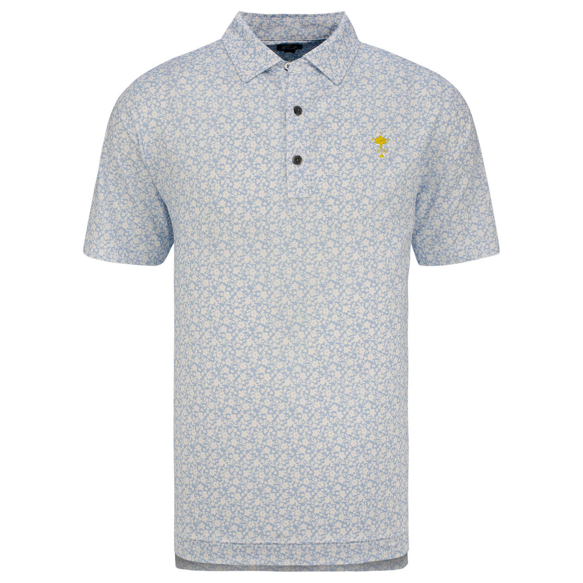 FootJoy Floral Print Polo in White and Blue- Front View