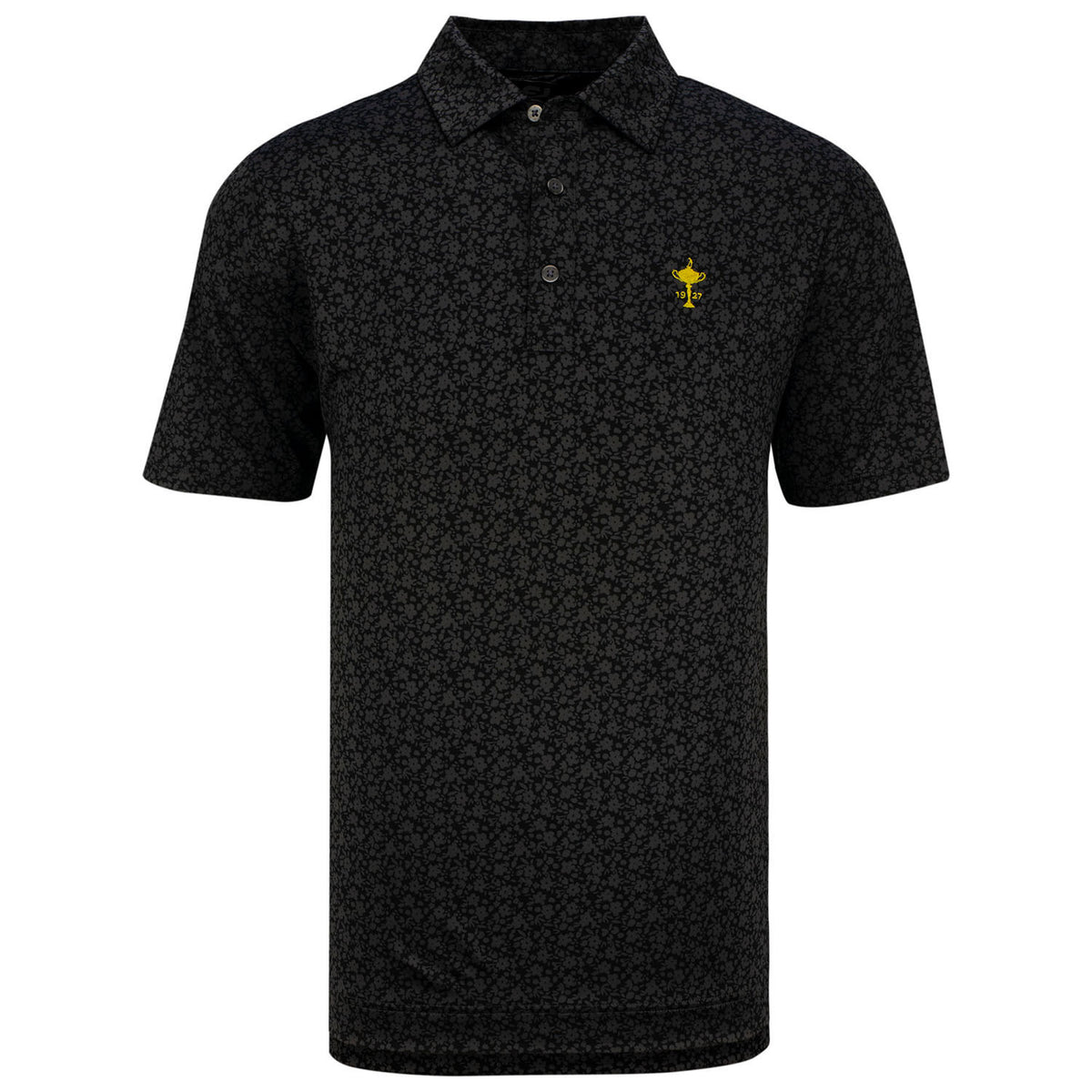 FootJoy Floral Print Polo in Black- Front View