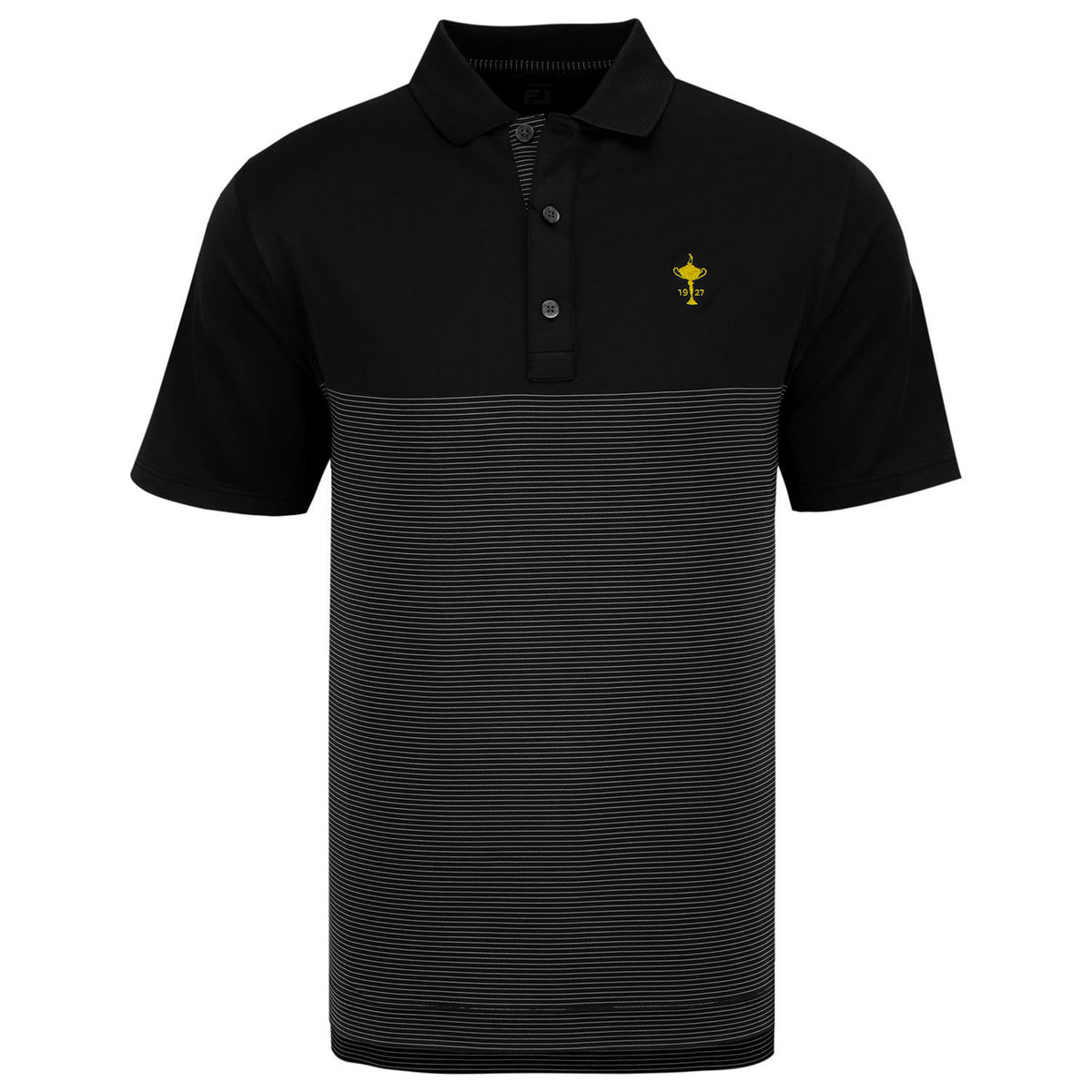 FootJoy Engineered Pin Stripe Polo in Black- Front View