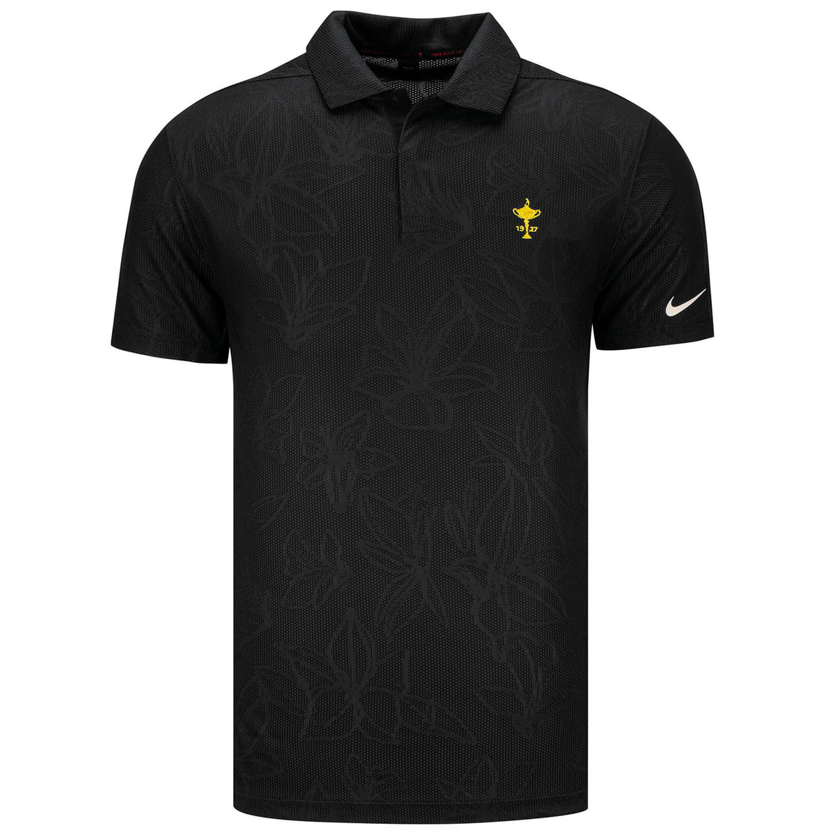 Nike Tiger Woods Floral Jacquard Polo in Black- Front View
