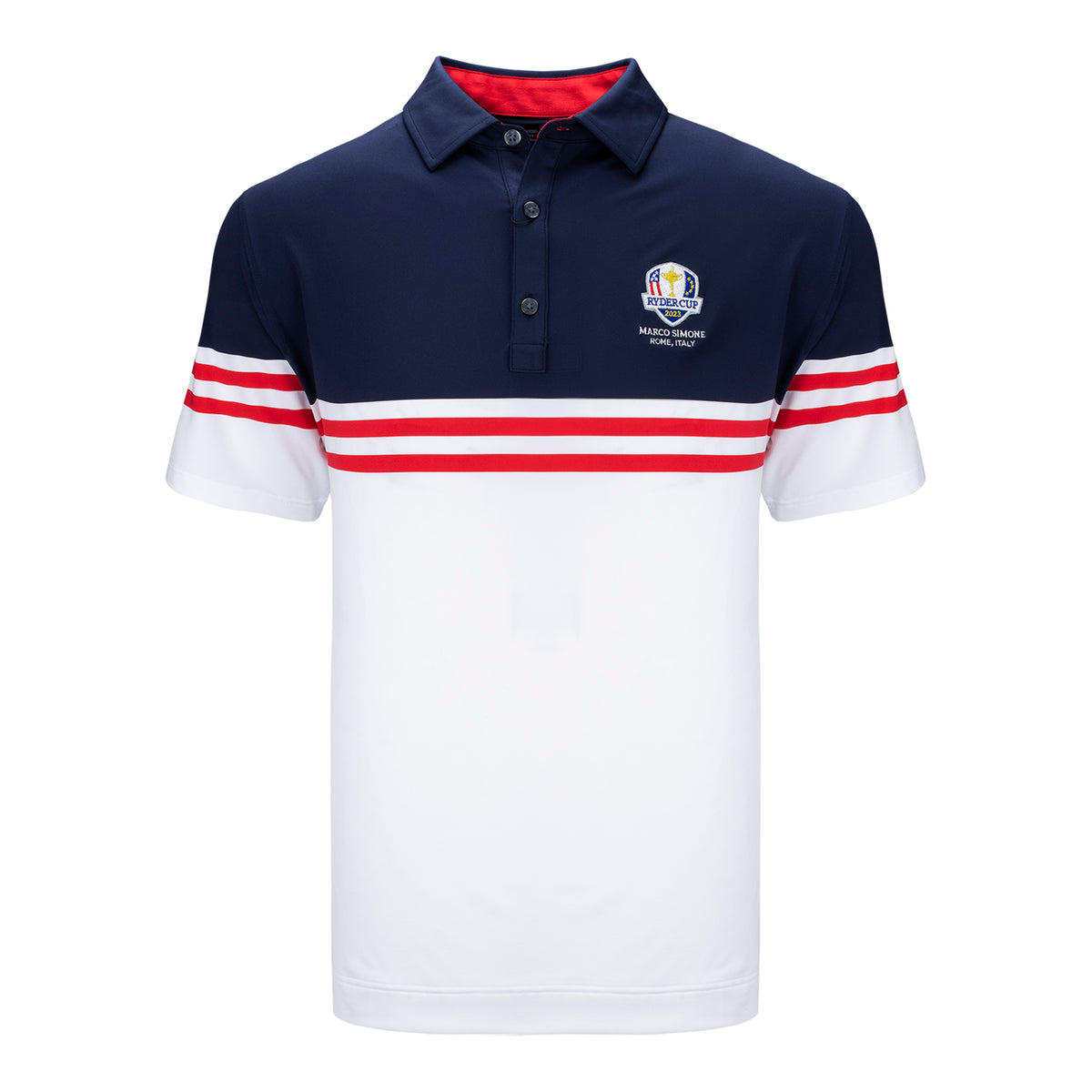 FootJoy 2023 Ryder Cup Color Block Lisle Polo in Navy &amp; White- Front View