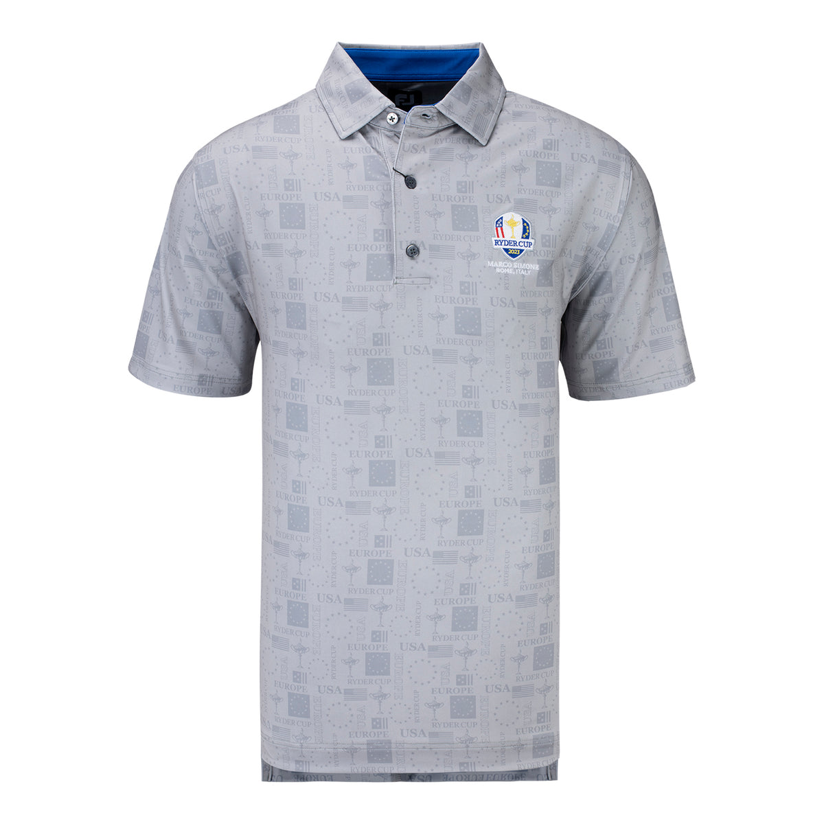 FootJoy 2023 Ryder Cup Tonal Print Lisle Polo in Grey- Front View