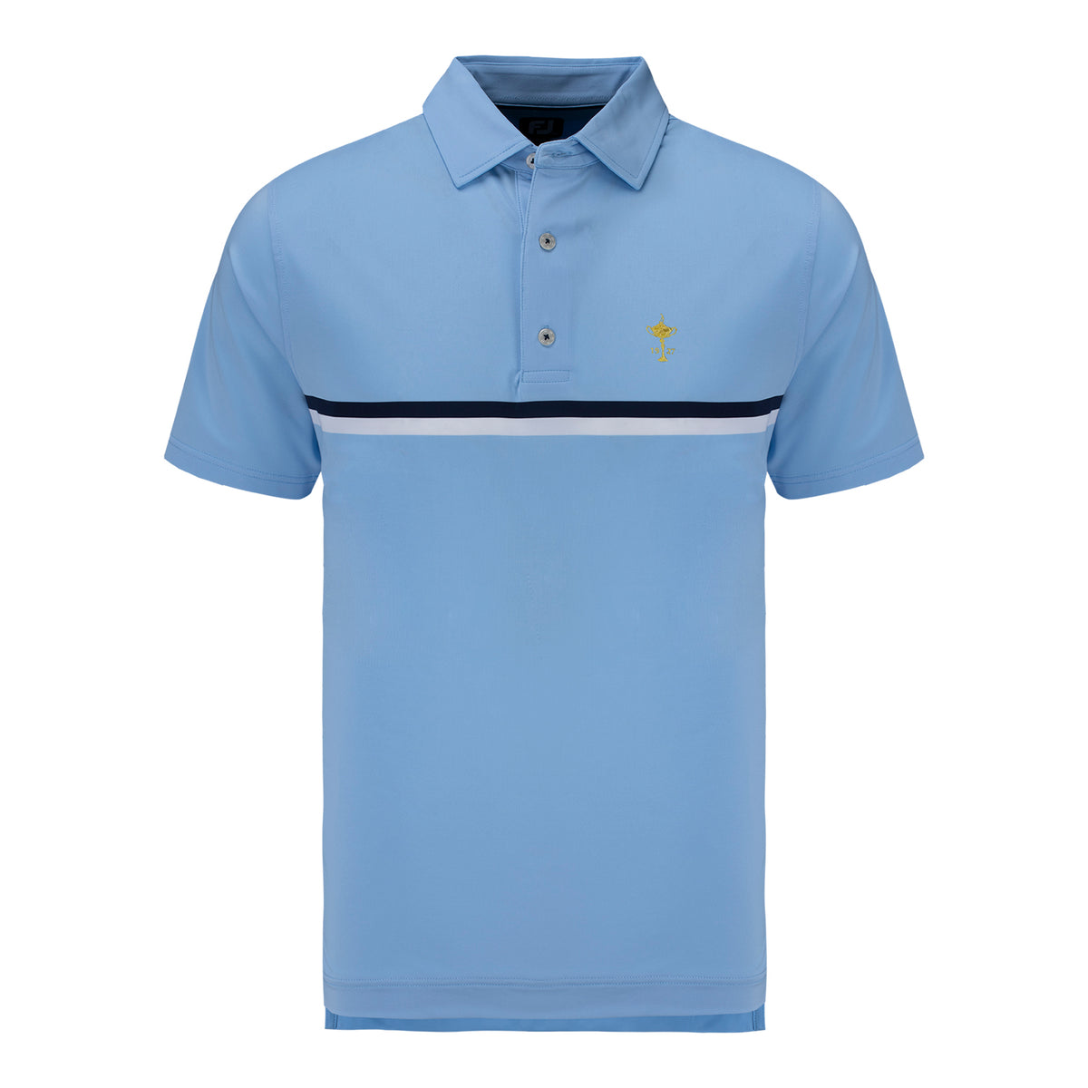 FootJoy Trophy Double Chest Stripe Lisle Polo in Light Blue- Front View
