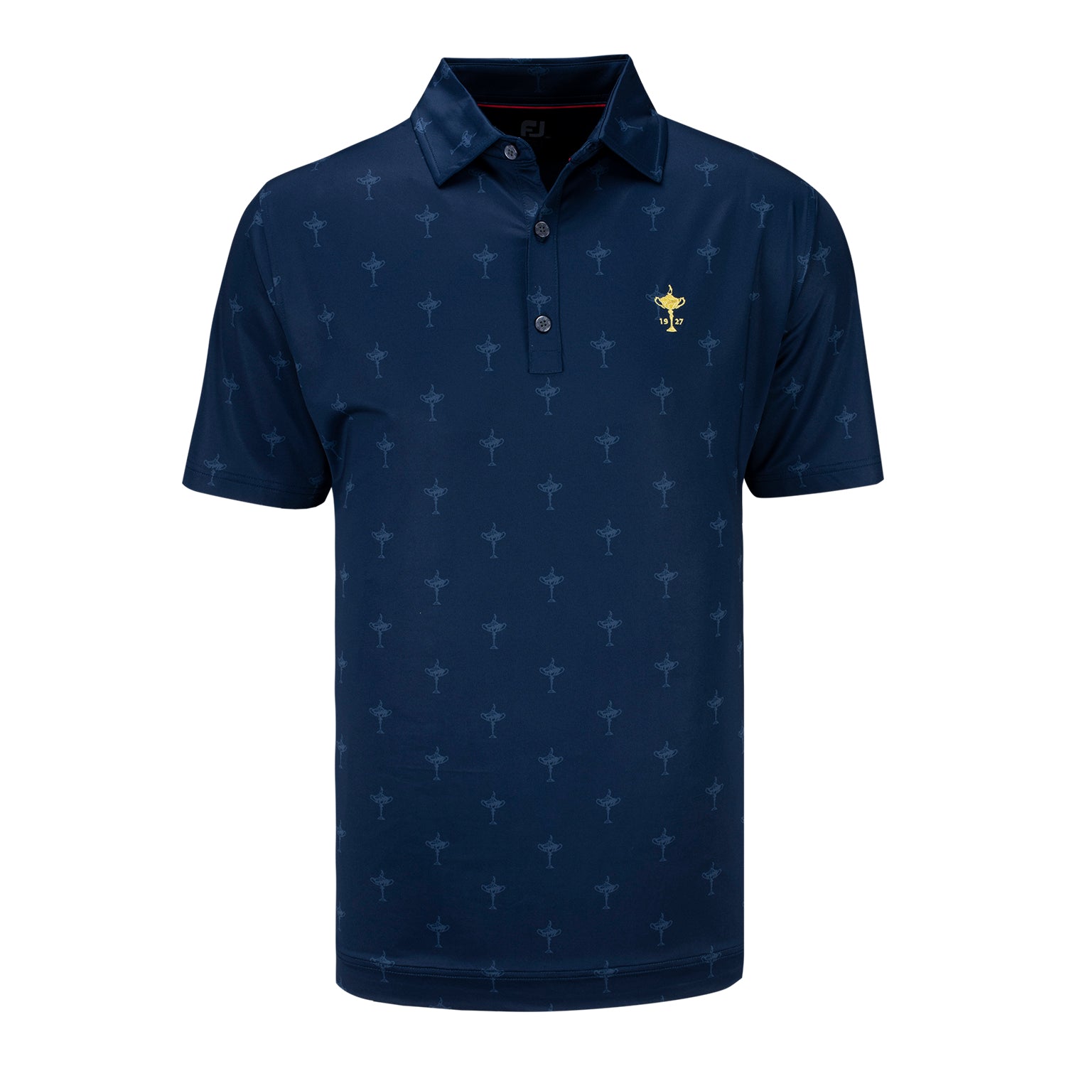 FootJoy Trophy Tonal Print Lisle Polo in Navy- Front View
