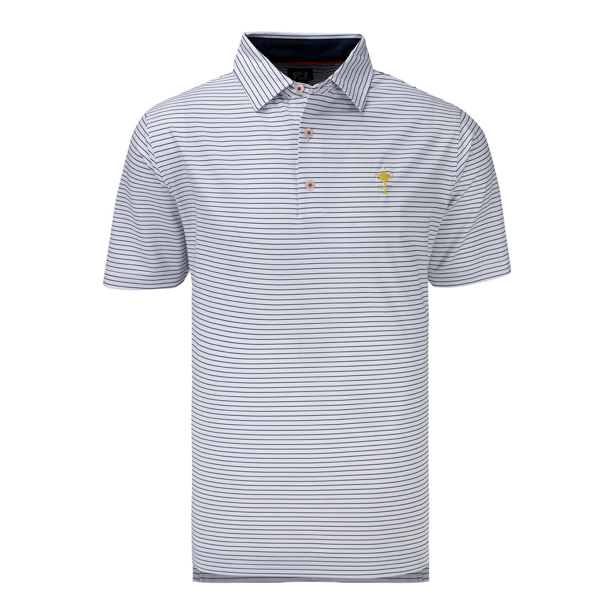 FootJoy Trophy Pencil Stripe Lisle Polo in White &amp; Navy-Front View