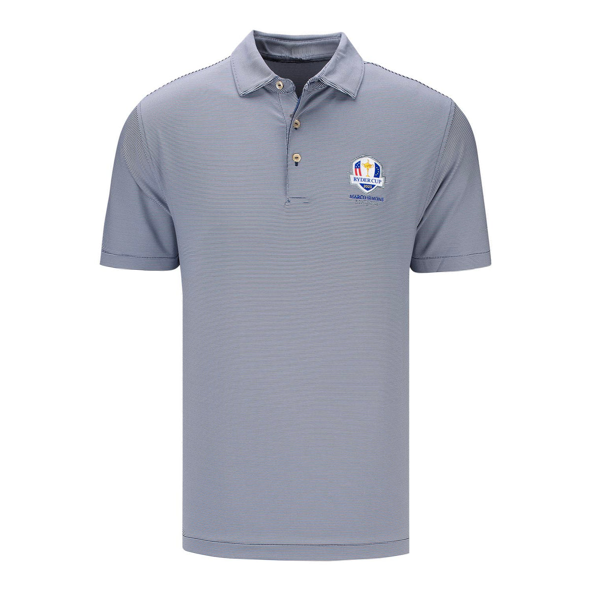 Holderness &amp; Bourne The Maxwell 2023 Ryder Cup Polo in White and Blue- Front View