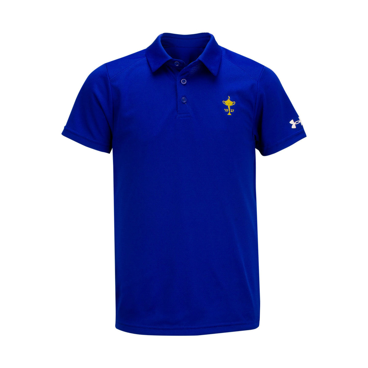 Boys Youth Tech Mesh Polo in Blue- Front View